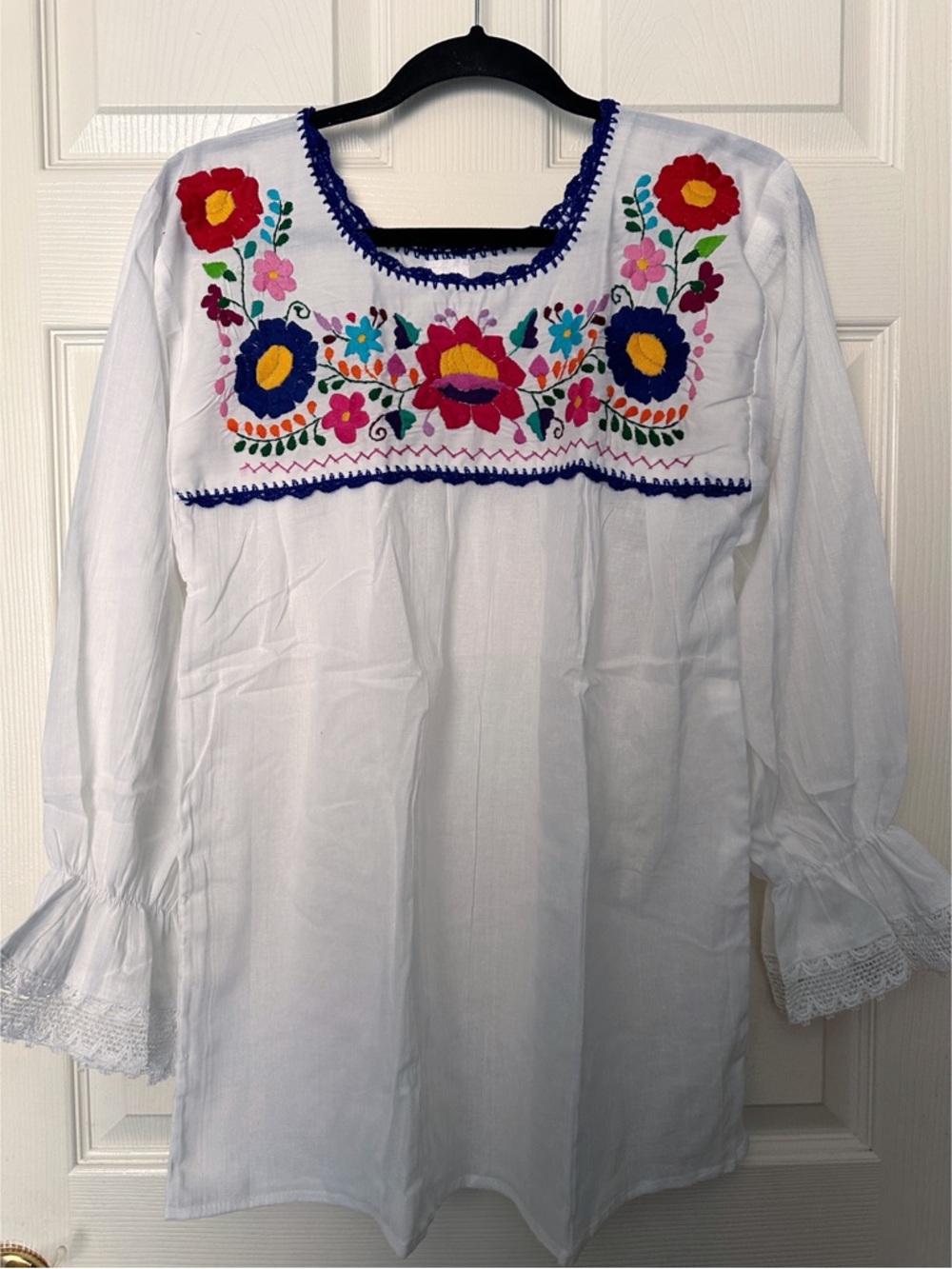 Mexican Embroidered Gauze Top 3/4 Sleeve